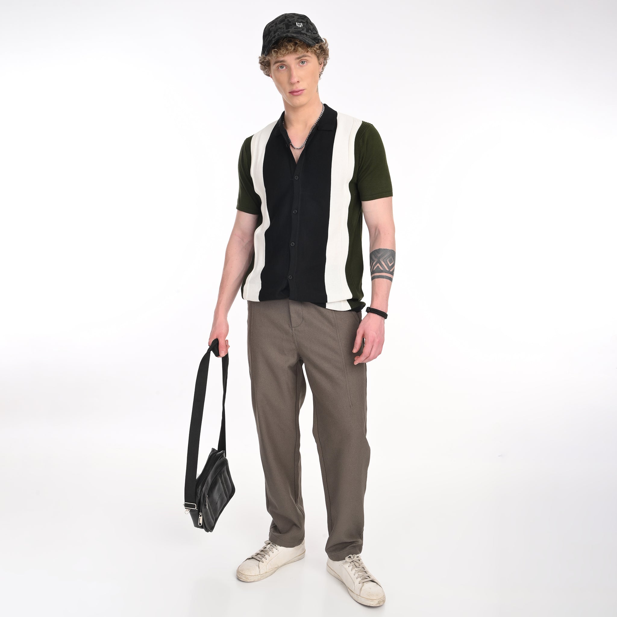 Contrast Vertical Stripe Half Sleeve Shirt - Snipes
