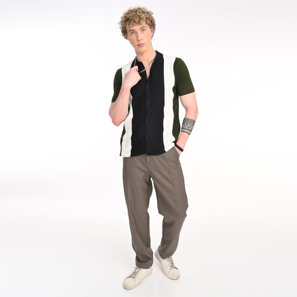 Contrast Vertical Stripe Half Sleeve Shirt - Snipes