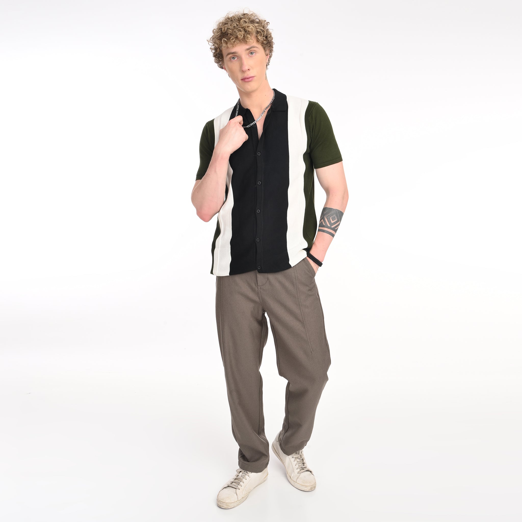Contrast Vertical Stripe Half Sleeve Shirt - Snipes