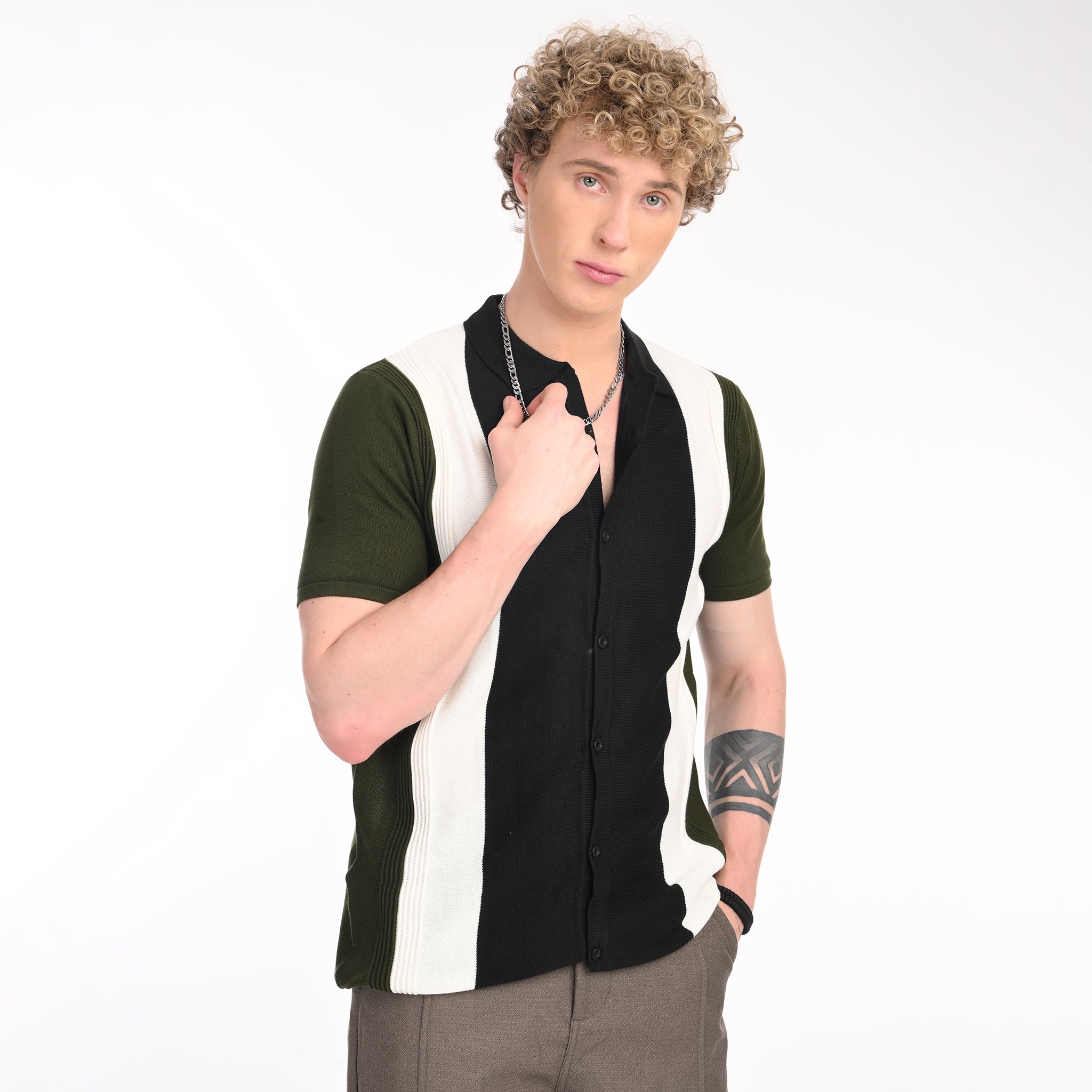 Contrast Vertical Stripe Half Sleeve Shirt - Snipes