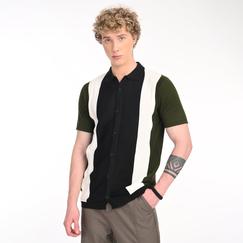 Contrast Vertical Stripe Half Sleeve Shirt - Snipes