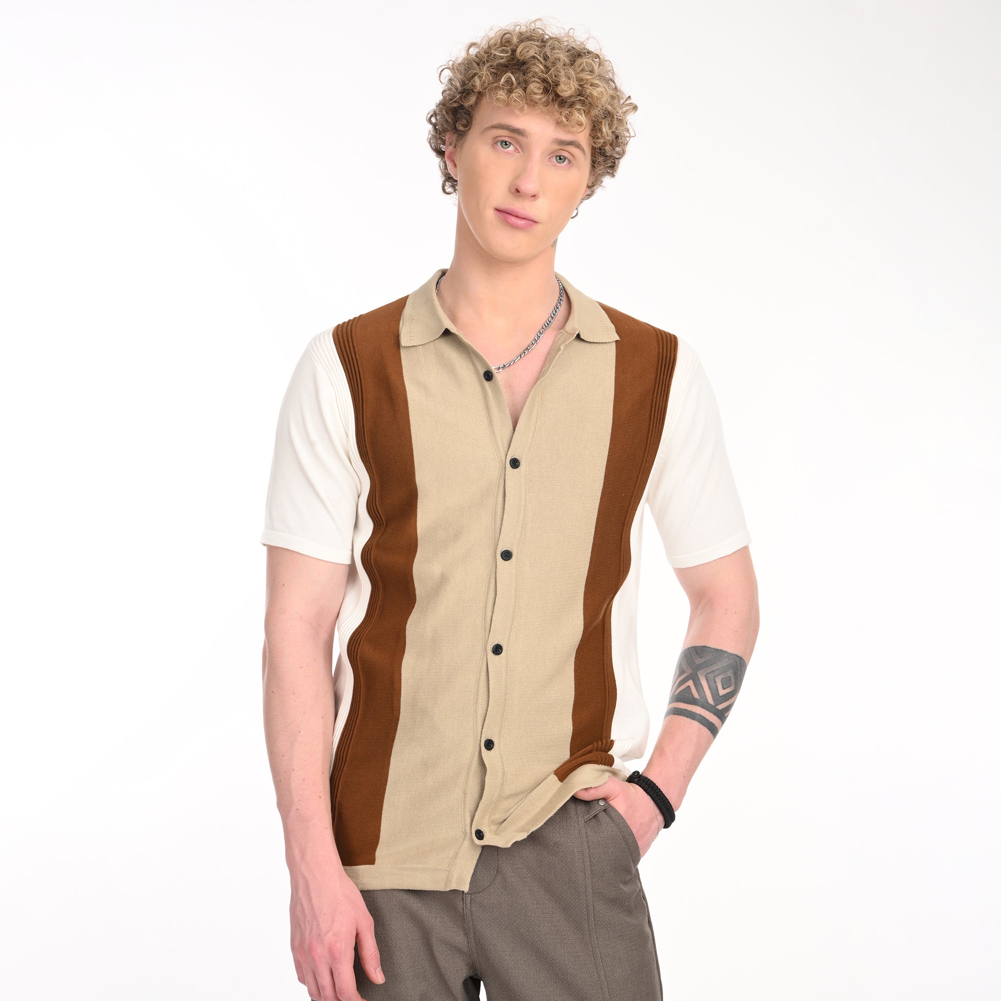 Contrast Vertical Stripe Half Sleeve Shirt - Snipes