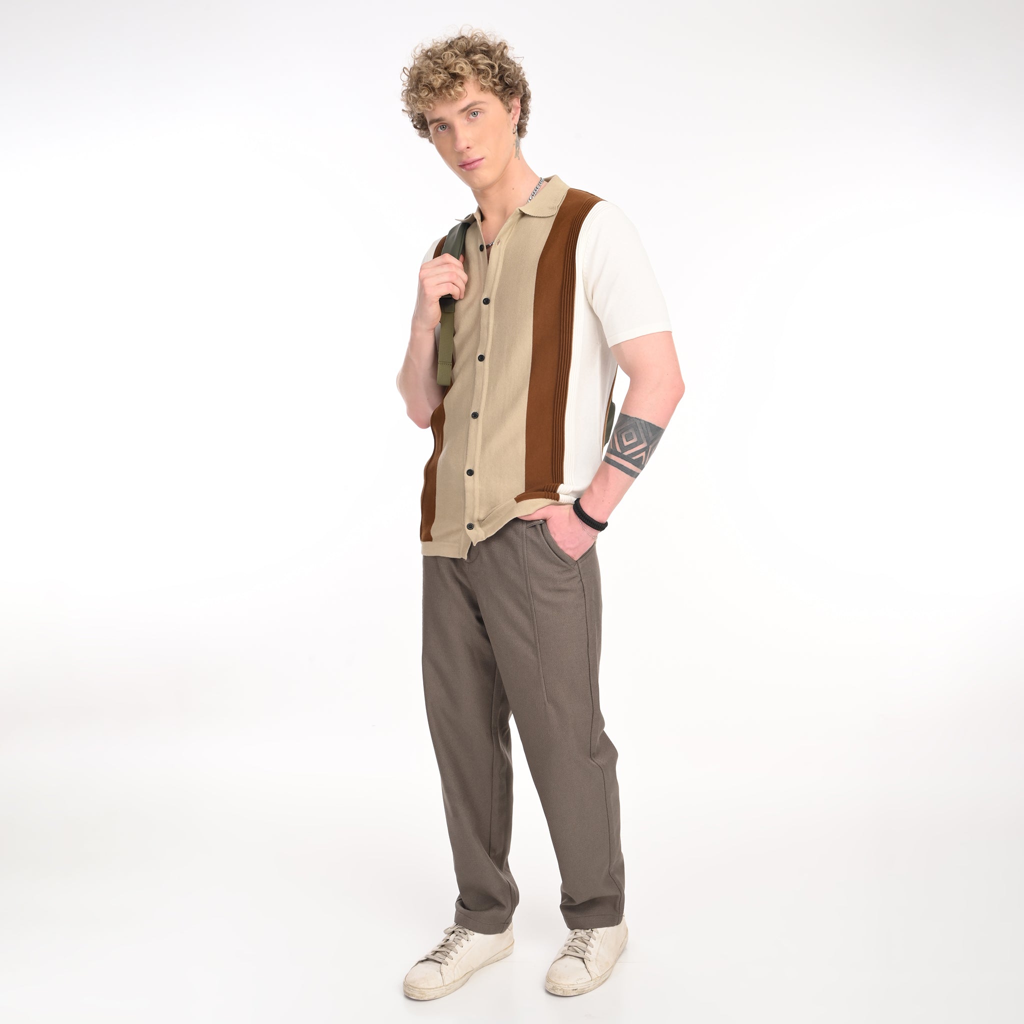 Contrast Vertical Stripe Half Sleeve Shirt - Snipes