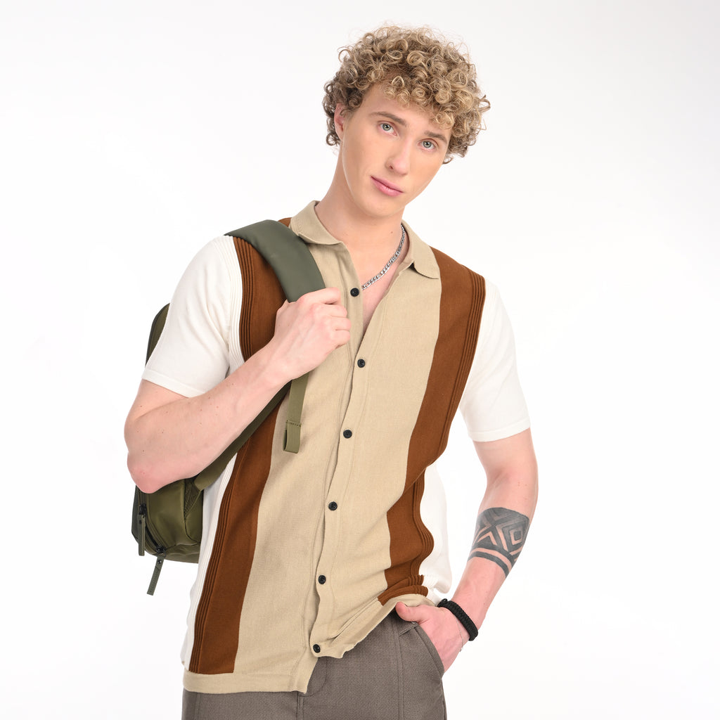 Contrast Vertical Stripe Half Sleeve Shirt - Snipes