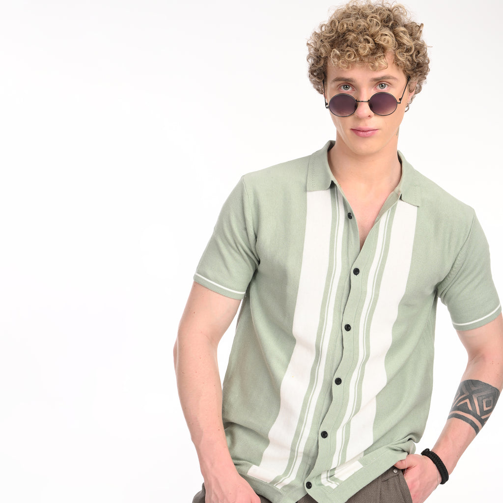 Middle Striped Old Money Half Sleeve Shirt - Snipes