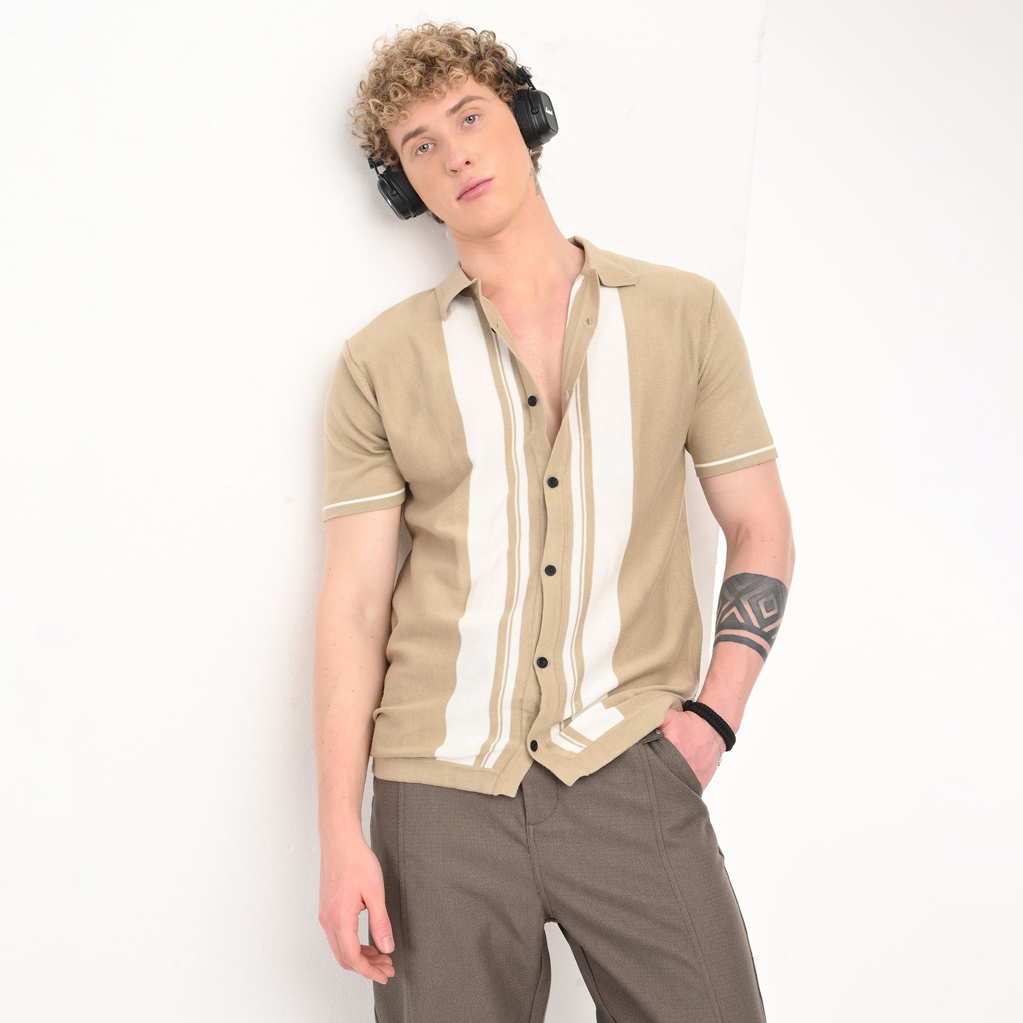 Middle Striped Old Money Half Sleeve Shirt - Snipes