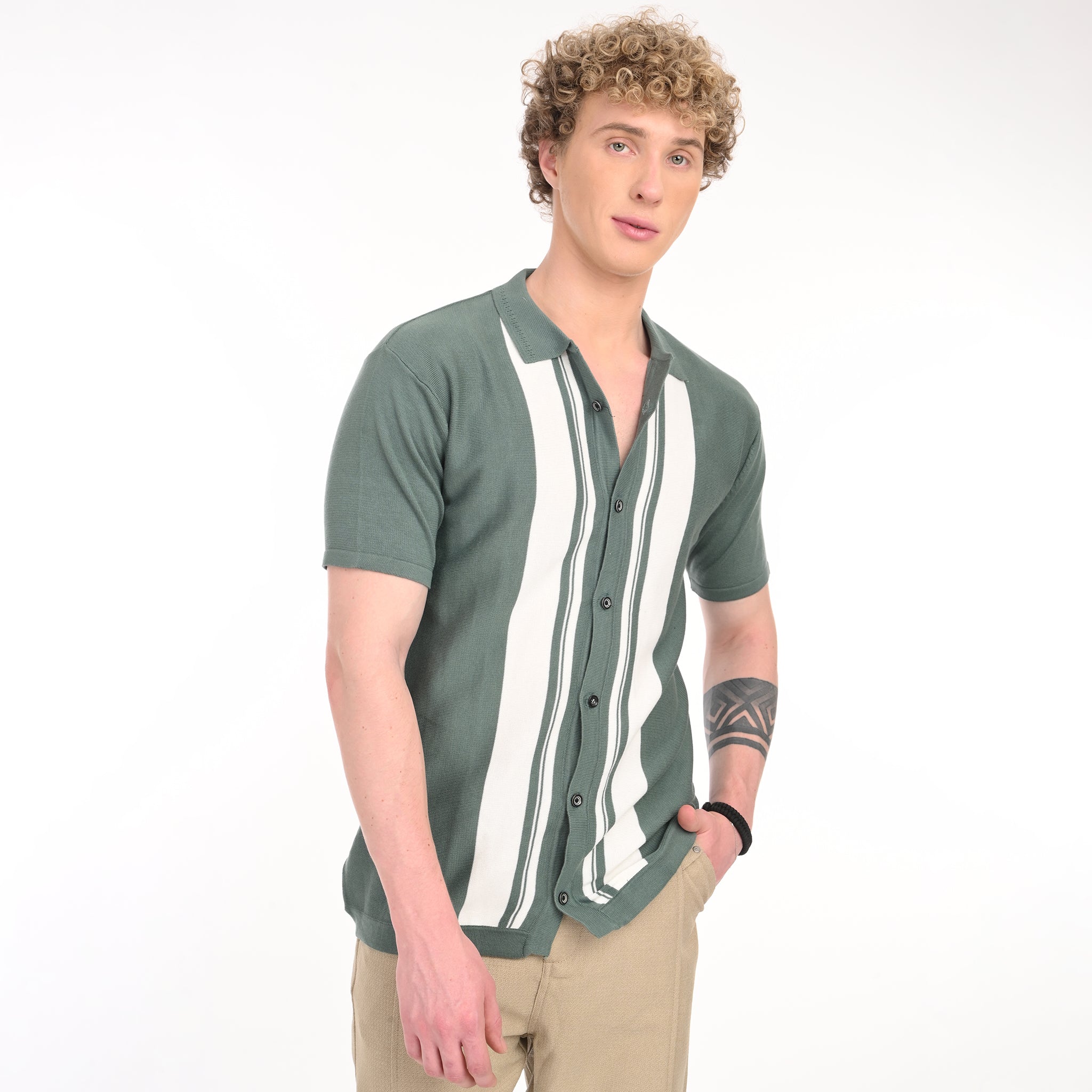 Middle Striped Old Money Half Sleeve Shirt - Snipes