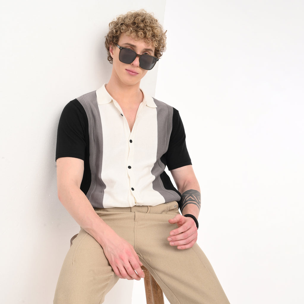 Contrast Vertical Stripe Half Sleeve Shirt - Snipes