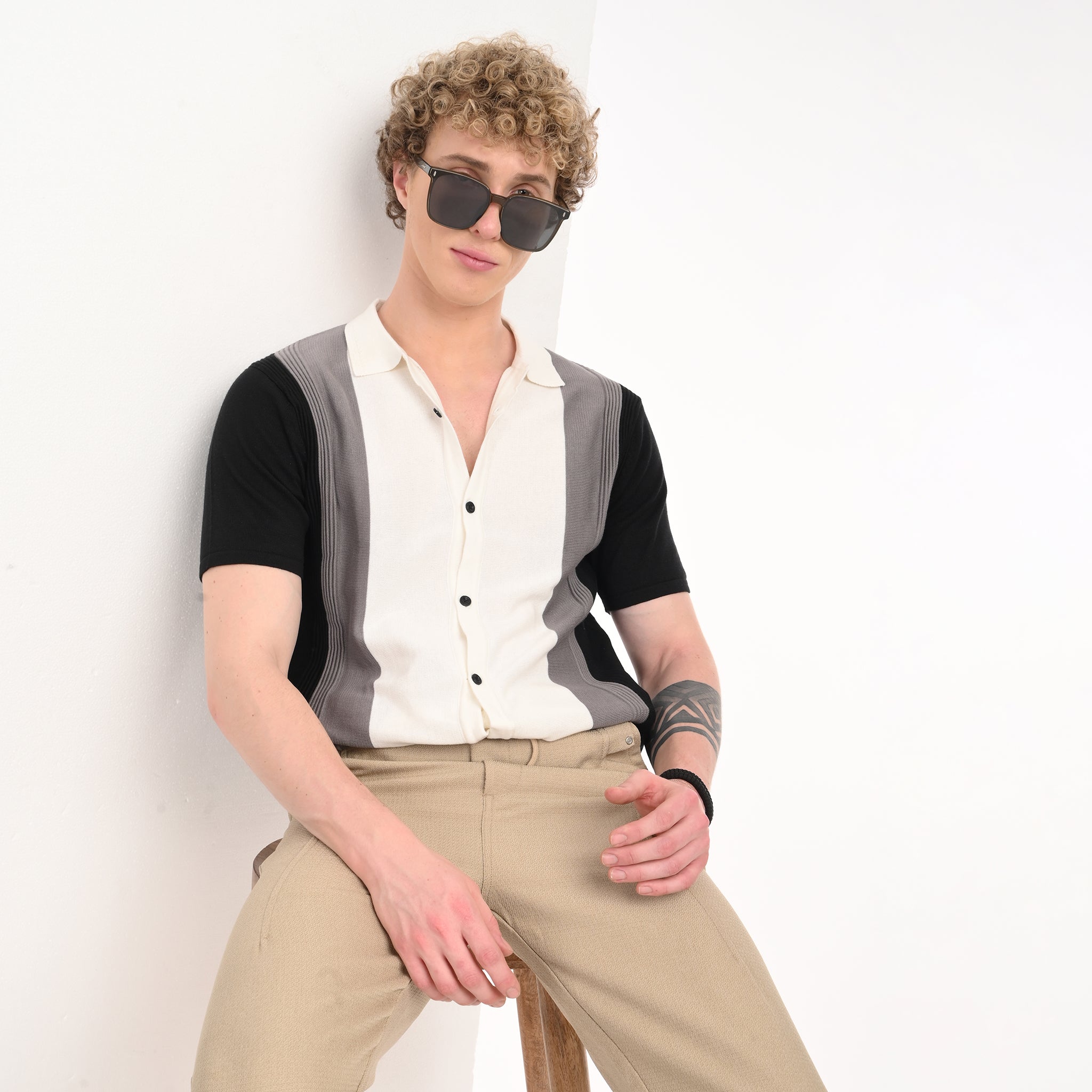 Contrast Vertical Stripe Half Sleeve Shirt - Snipes