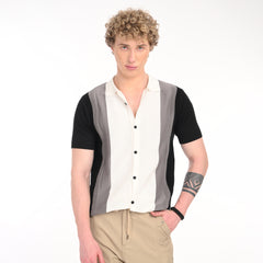 Contrast Vertical Stripe Half Sleeve Shirt
