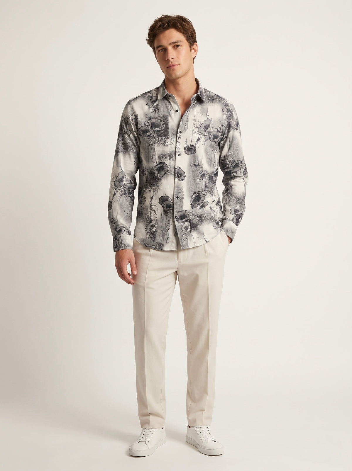 Men’s Abstract Floral Foil Print Full Sleeve Shirt