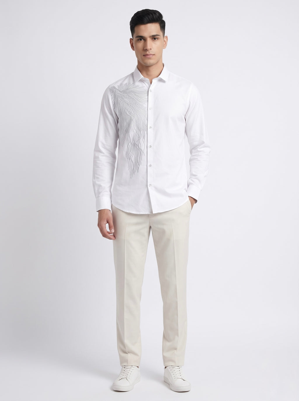 Men’s Embellished Feather Print Party Wear Shirt - Snipes