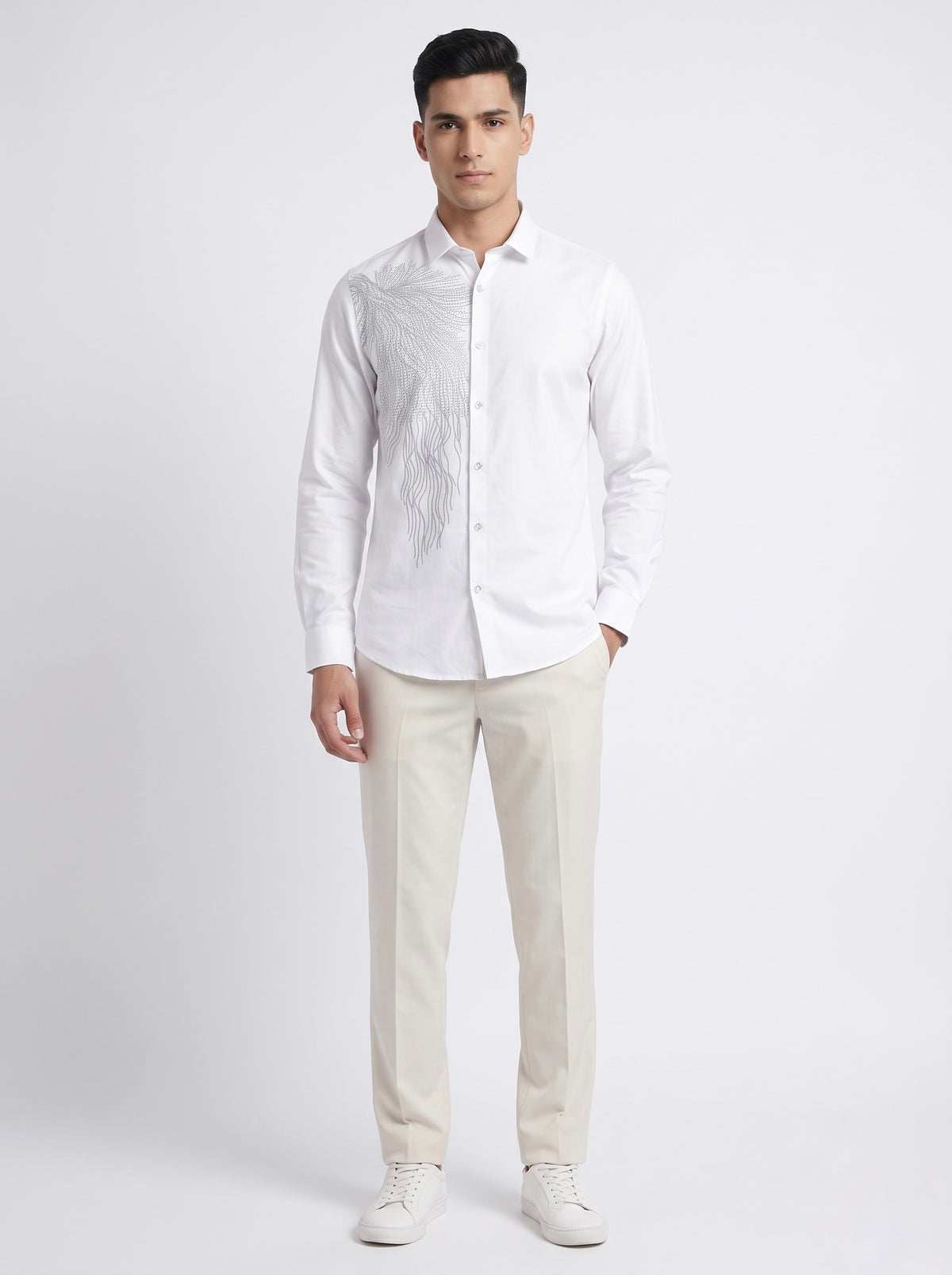 Men’s Embellished Feather Print Party Wear Shirt - Snipes
