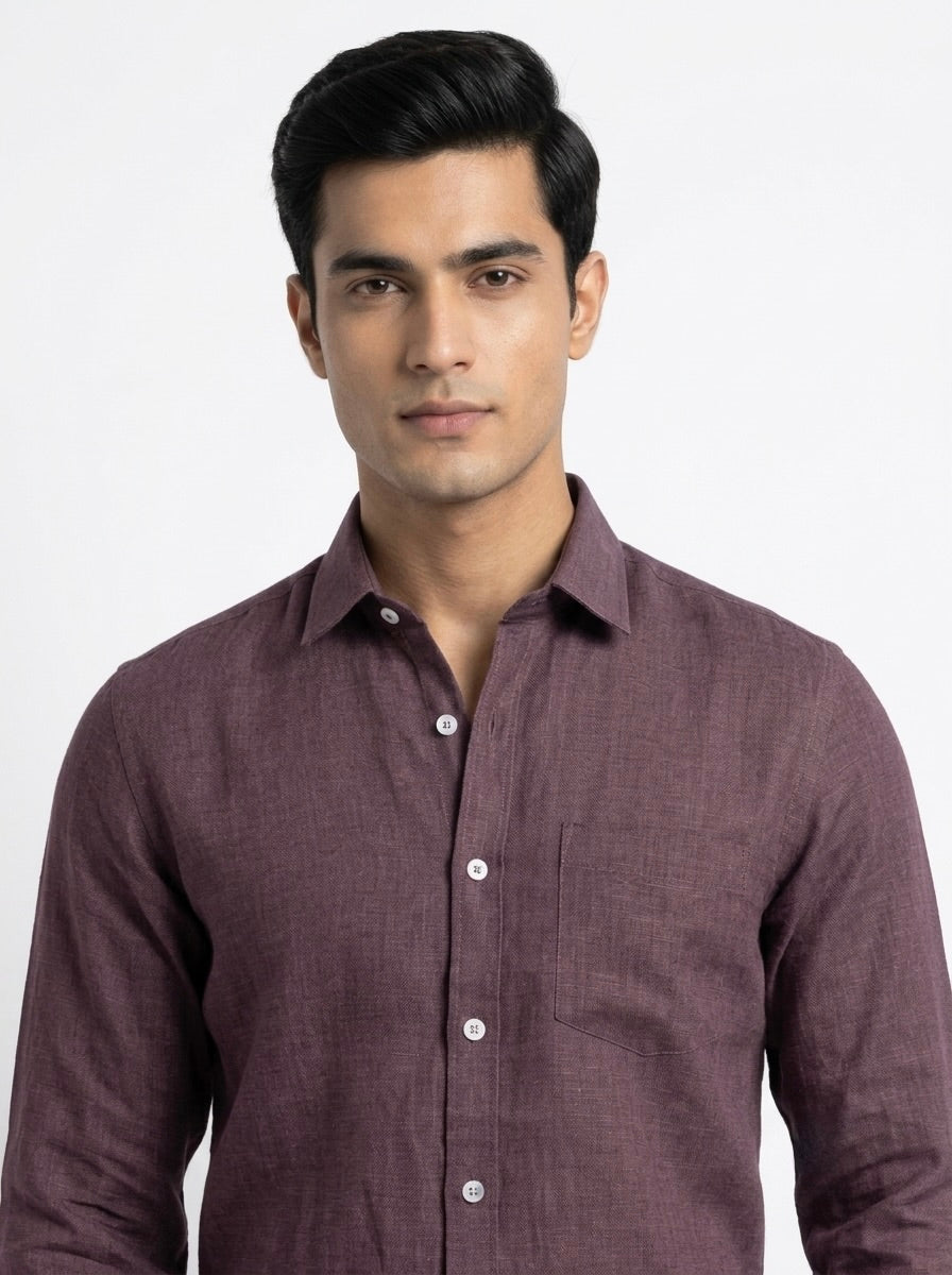 Men's Snipes pure linen full sleeve casual shirt in light fabric, shown with collar and button-up front.