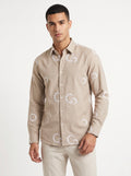 Men’s Korean Linen Circular Pattern Embroidery Shirt
