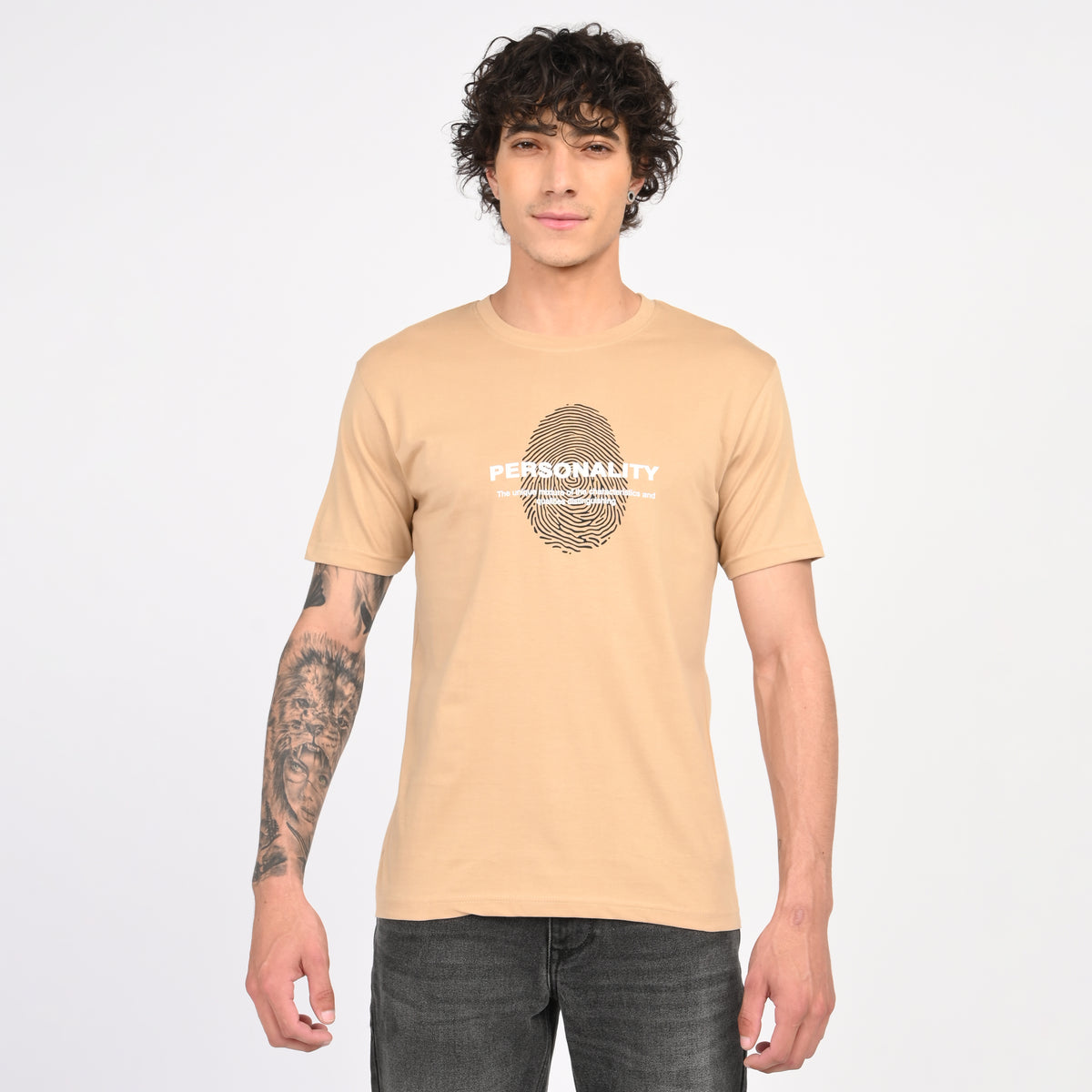 Beige Minimal Graphic T-Shirt