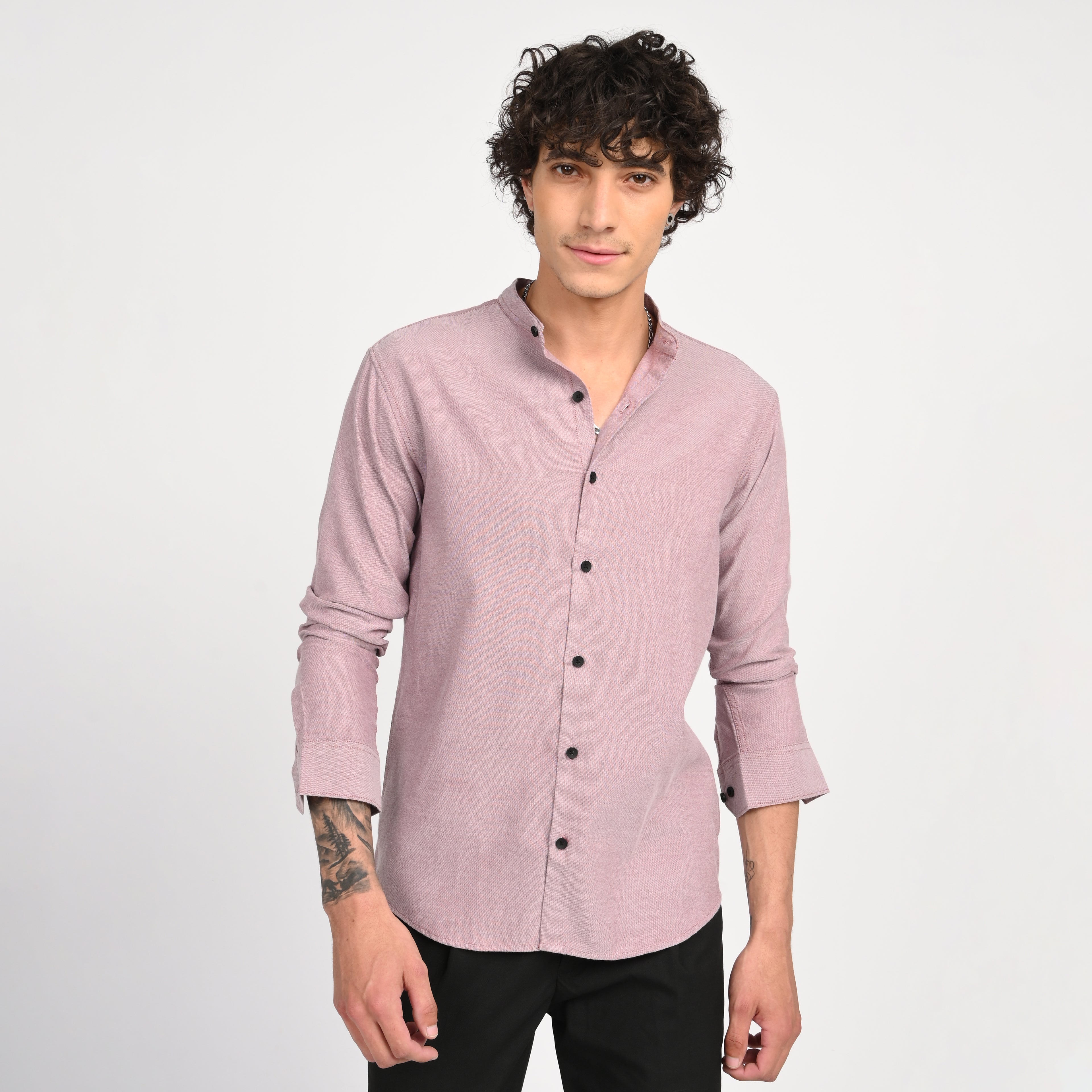 Mandarin Collar Plain Shirt - Snipes
