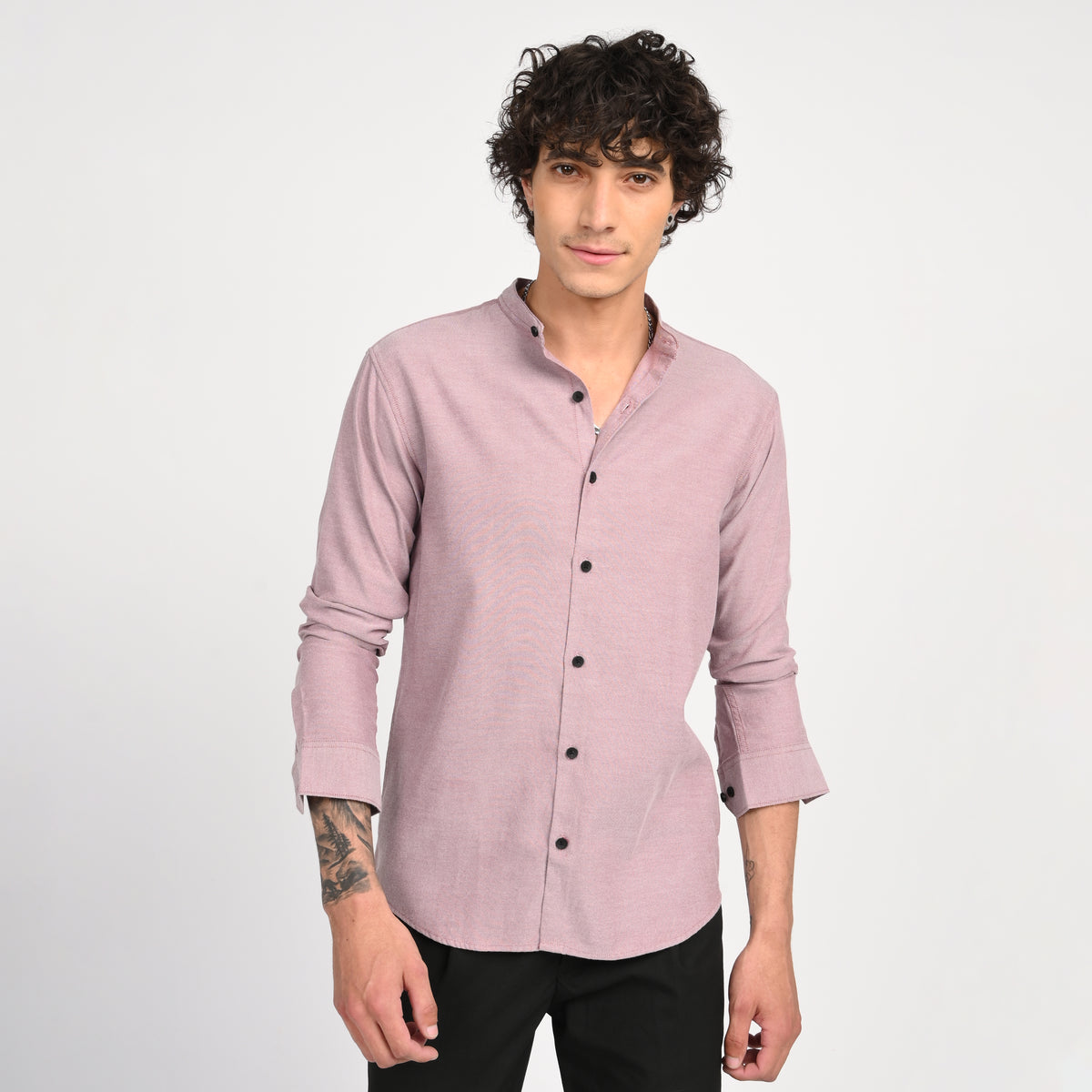 Mandarin Collar Plain Shirt