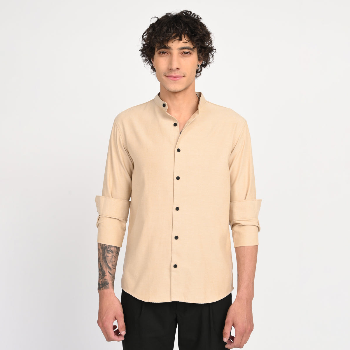 Mandarin Collar Plain Shirt - Snipes