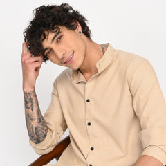 Mandarin Collar Plain Shirt