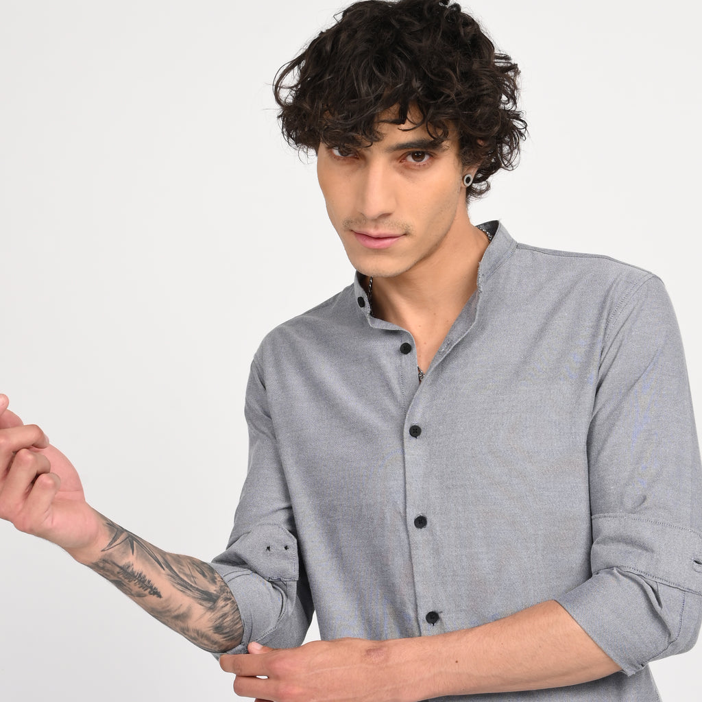 Mandarin Collar Plain Shirt - Snipes