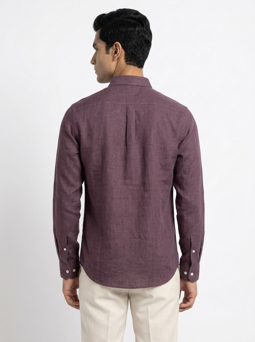 Men’s pure linen full sleeve casual shirt by Snipes, shown in light fabric with collar and button-down front.