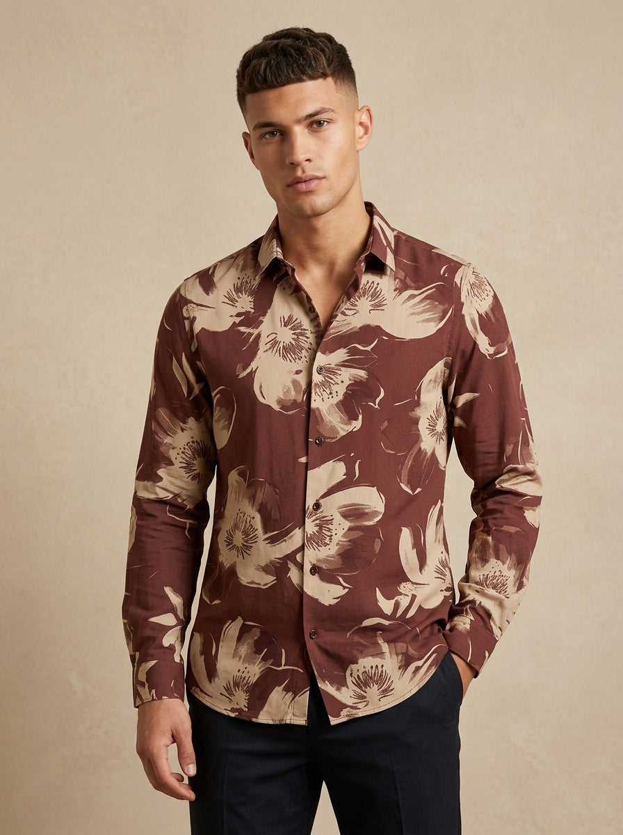 Snipes printed shirt featuring a colorful graphic design, long sleeves, and classic collar on a lightweight fabric.