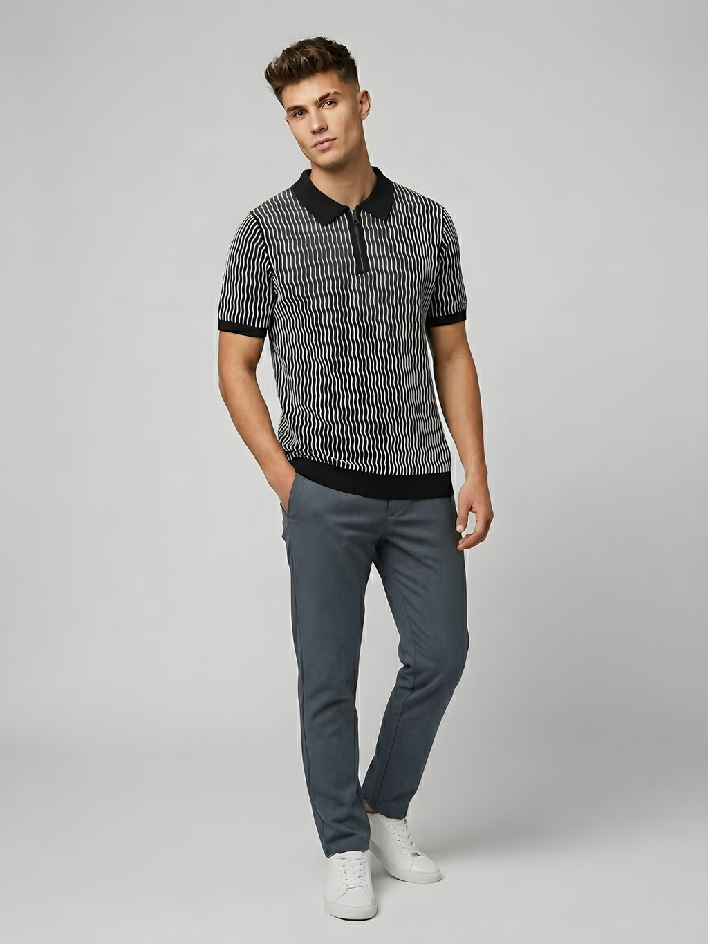 Snipes striped polo T-shirt featuring a classic collar and short sleeves, styled with bold horizontal stripes.