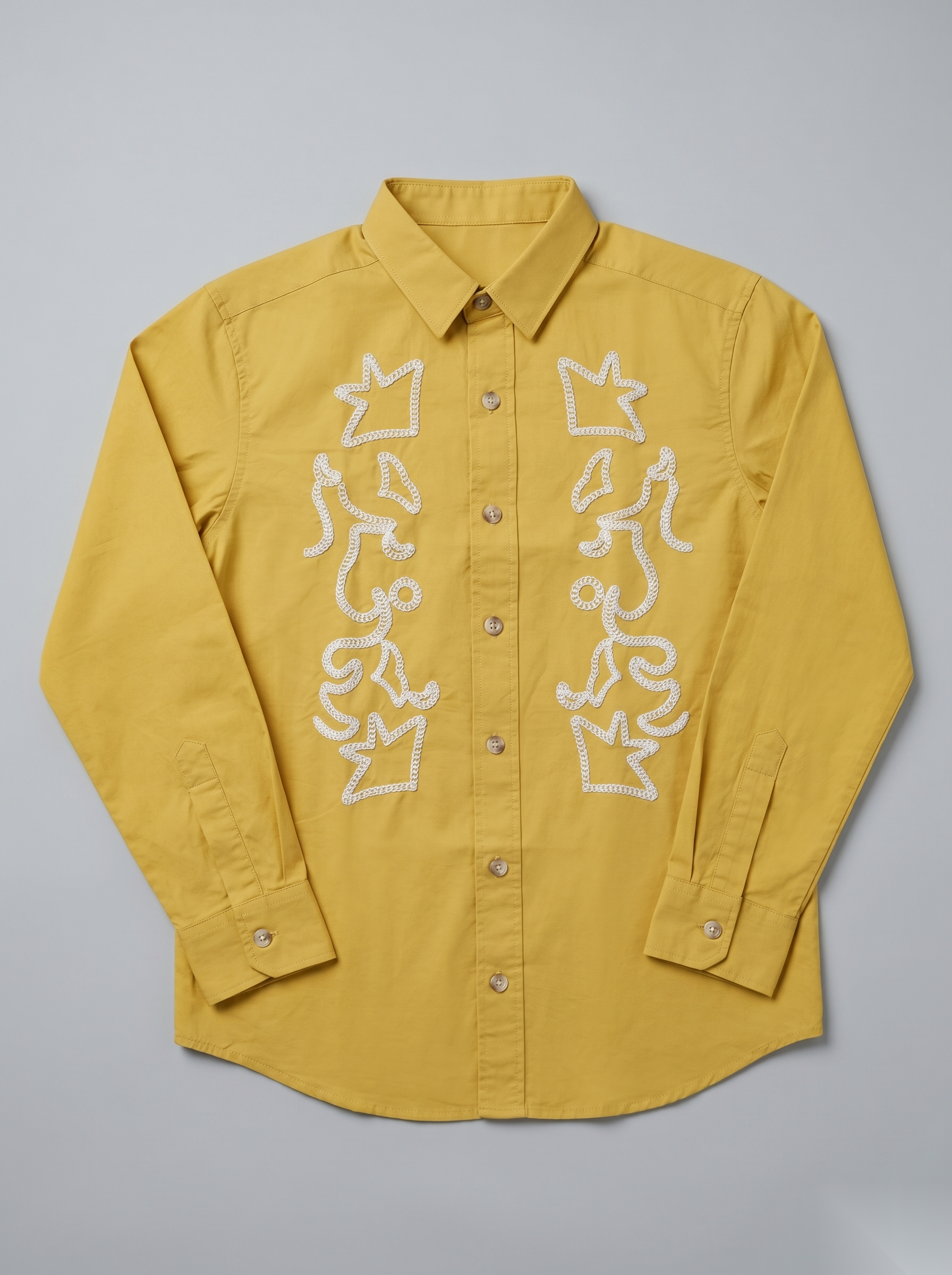 Snipes embroidery full-sleeve shirt with detailed floral embroidery on white fabric, long sleeves, and classic collar.
