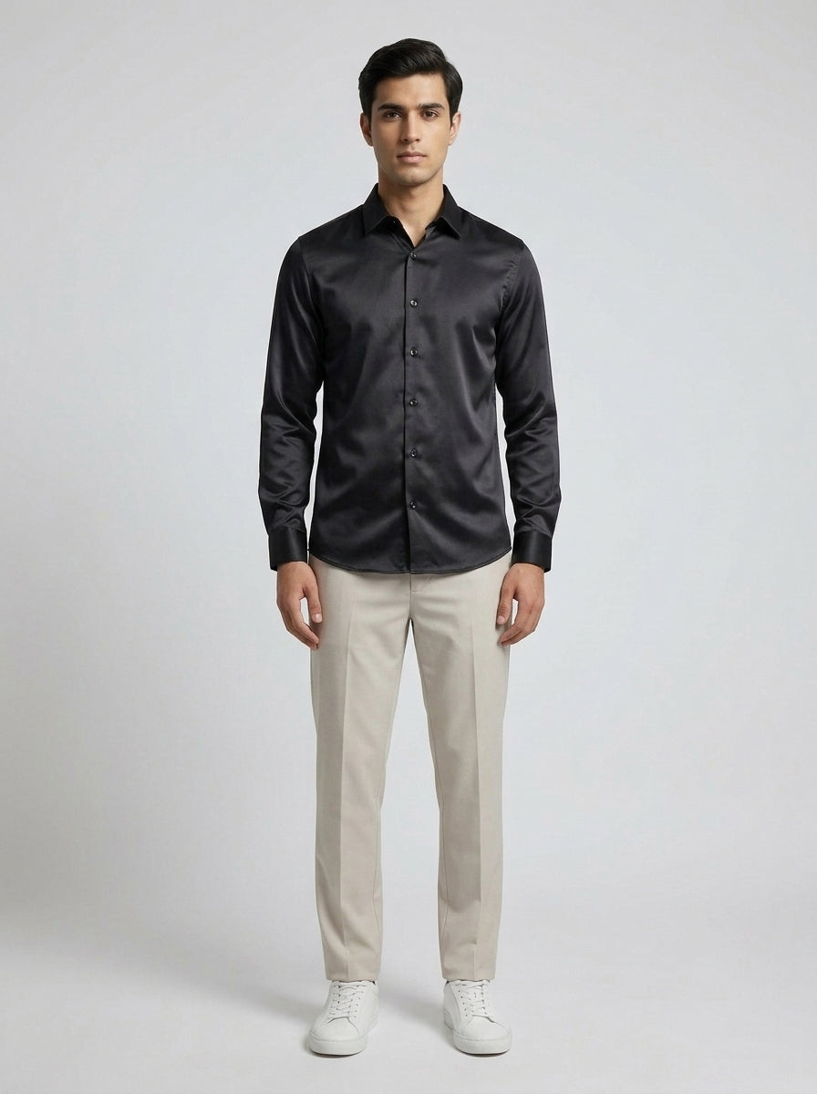 Men’s Solid Satin-Finish Full Sleeve Shirt