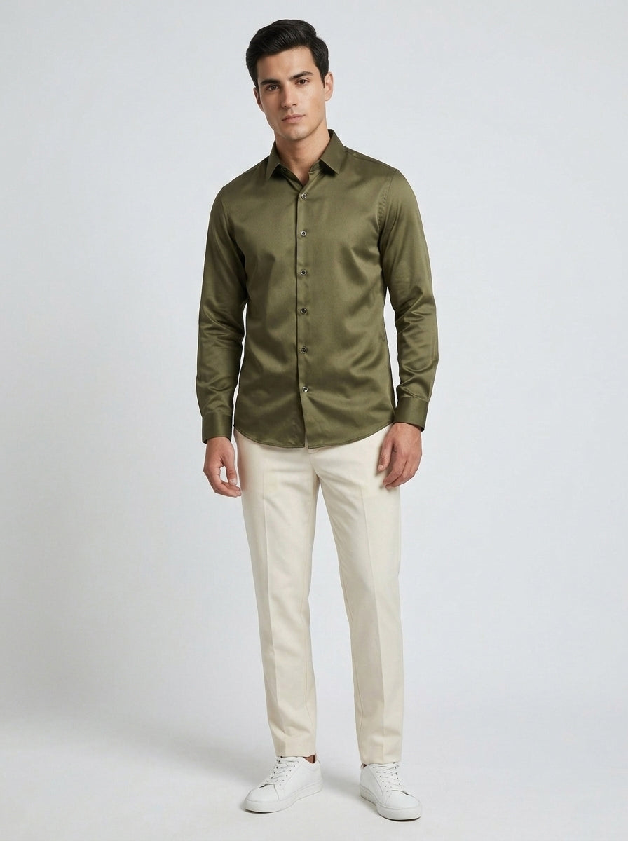 Men’s Solid Satin-Finish Full Sleeve Shirt