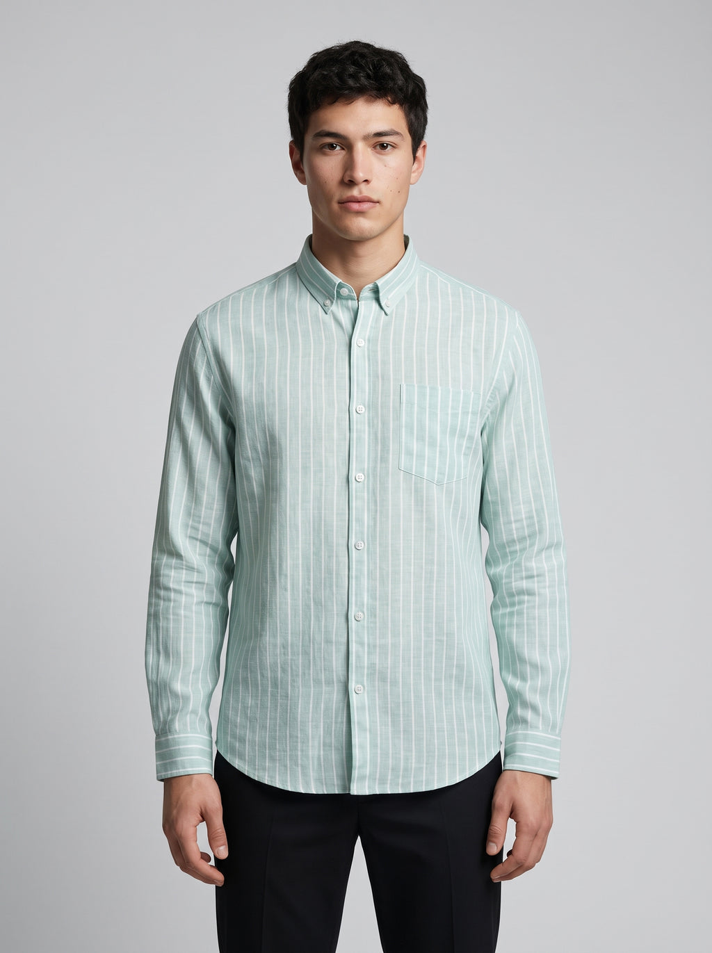 Men’s Linen Vertical-Striped Full-Sleeve Shirt