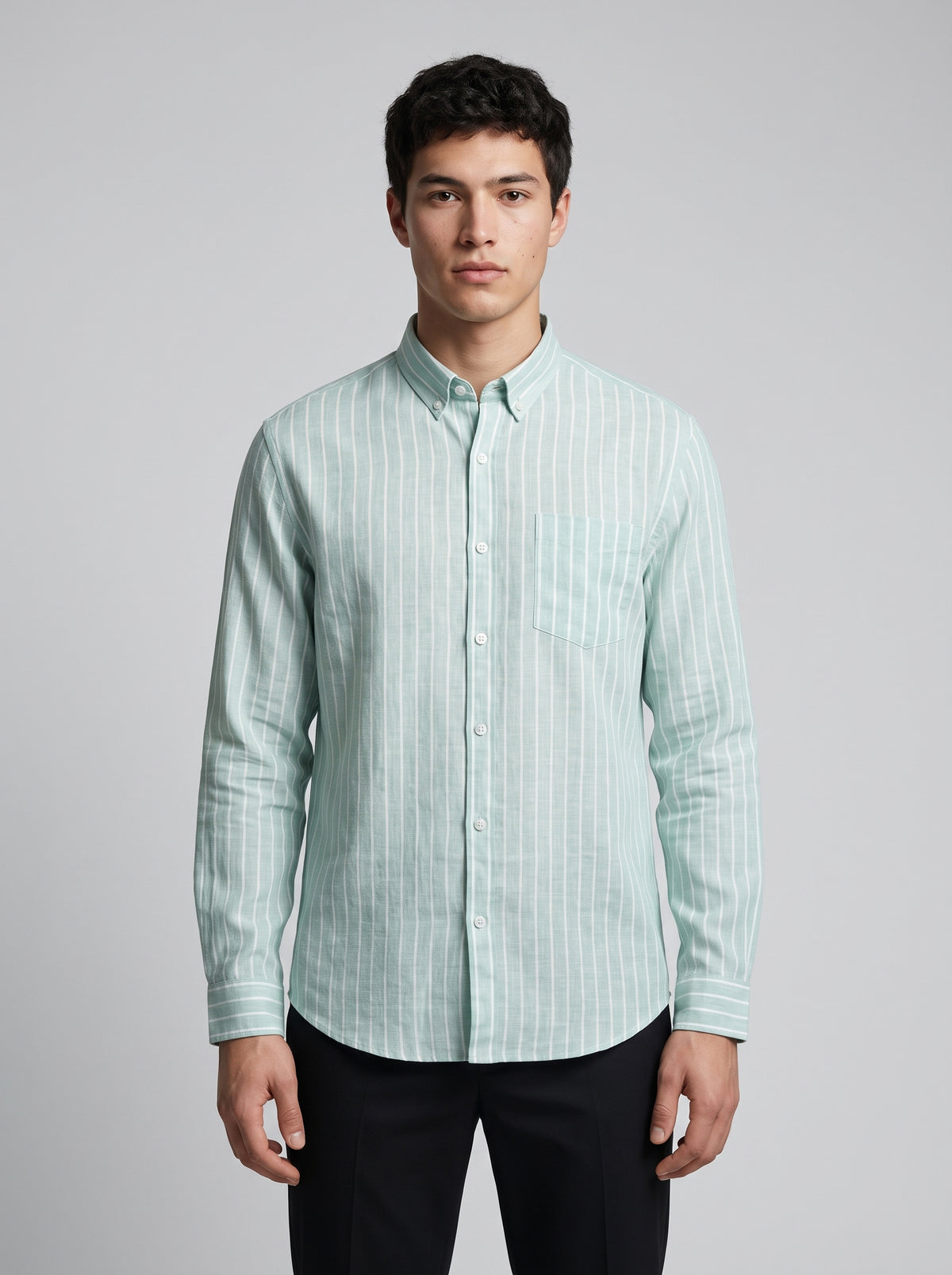 Men’s Linen Vertical-Striped Full-Sleeve Shirt