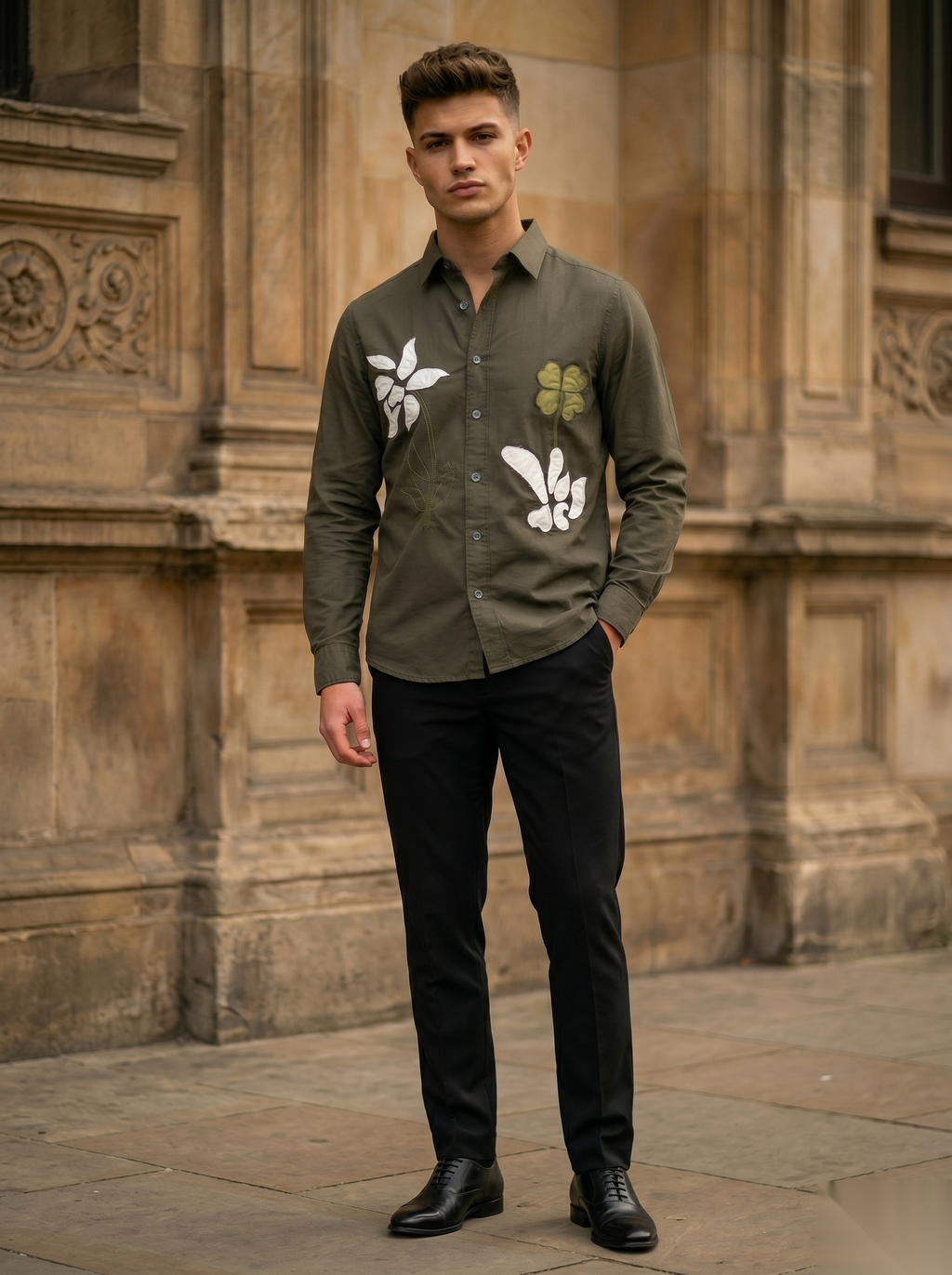 Snipes embroidery full-sleeve shirt with detailed floral embroidery, long sleeves, and casual fit in a vibrant design.