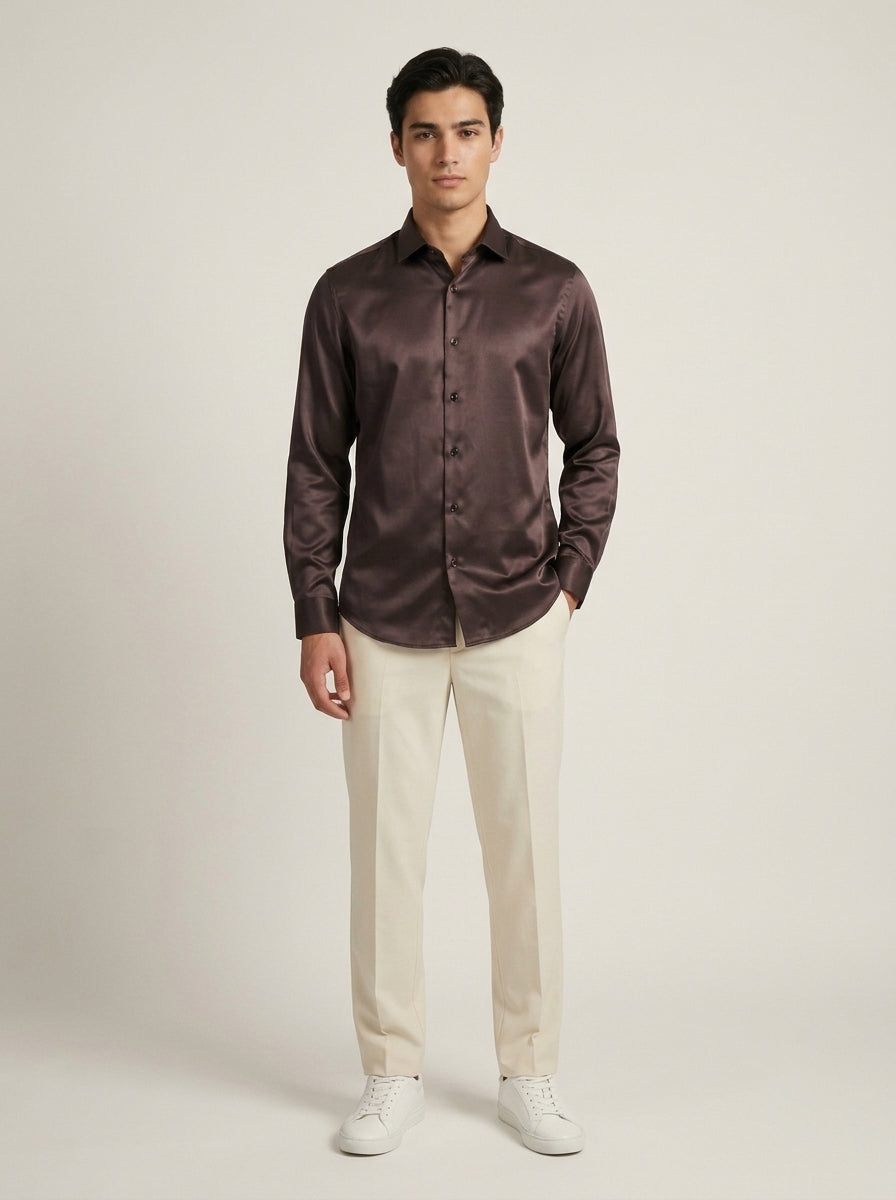 Men’s Solid Satin-Finish Full Sleeve Shirt