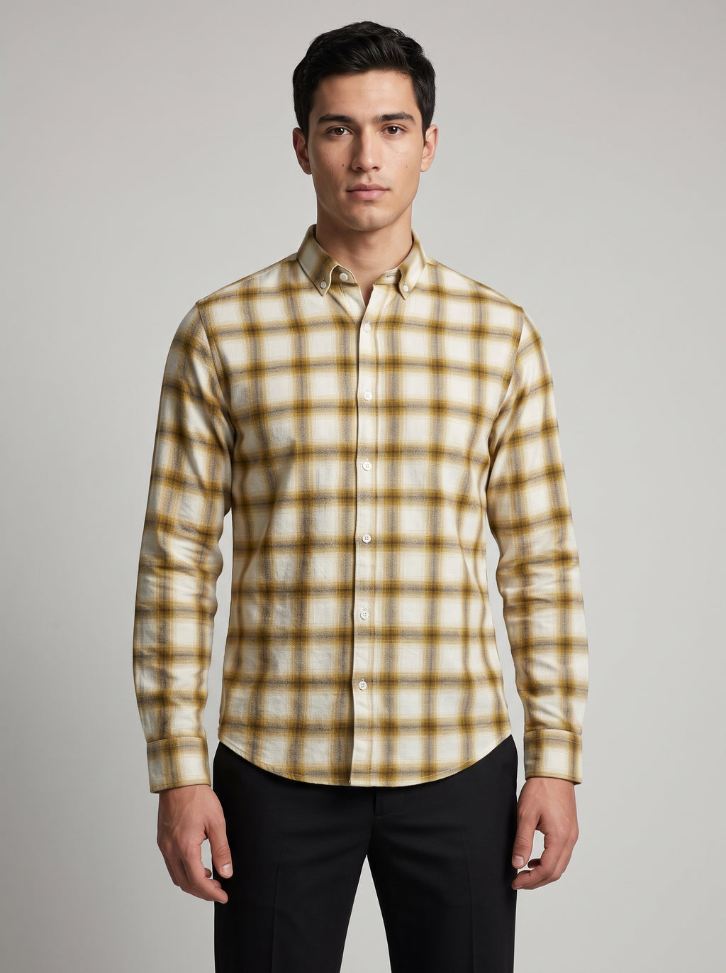 Men’s Mustard & Ivory Check Full Sleeve Shirt | Stylish Check Shirt
