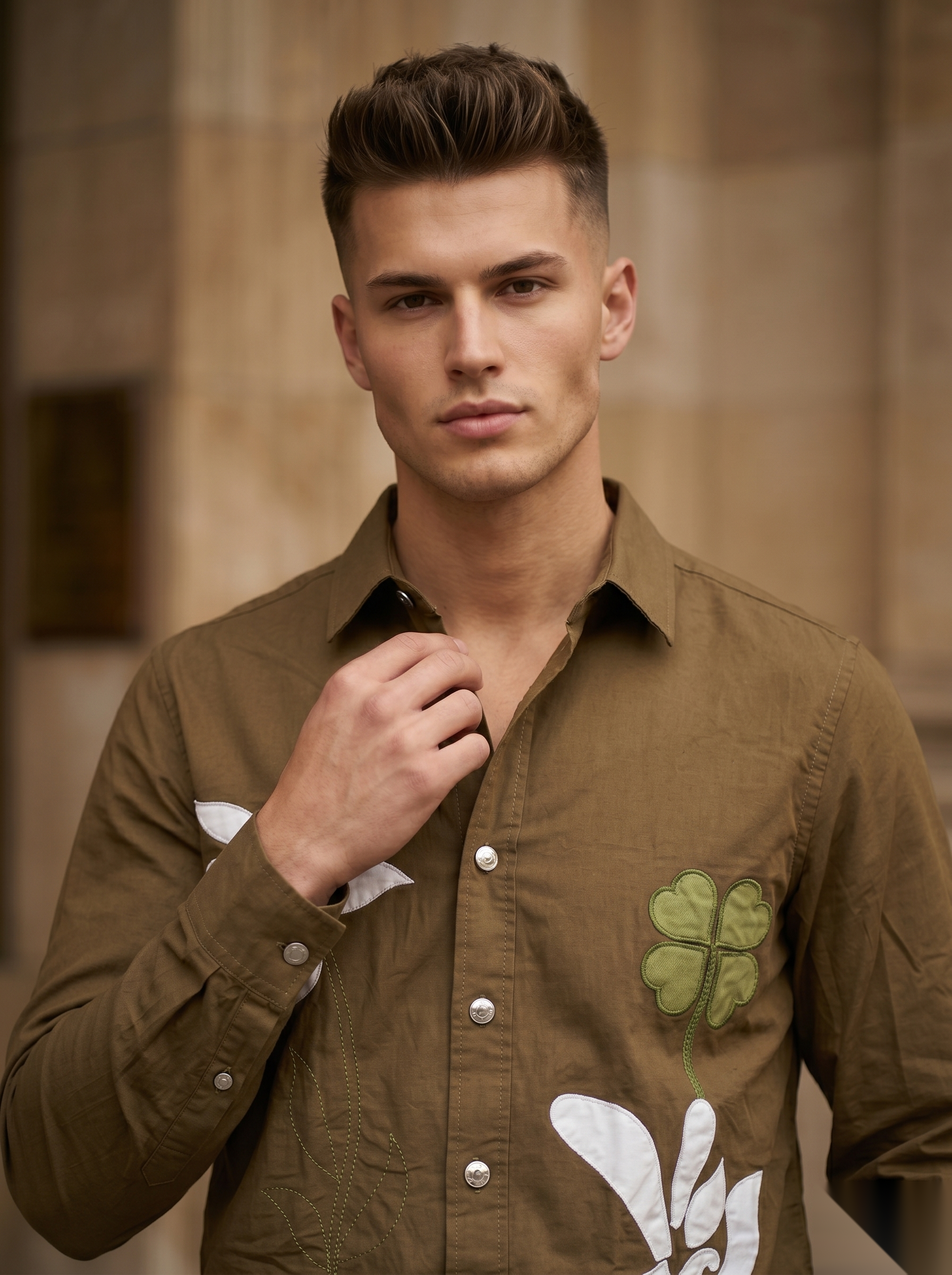 Snipes embroidery full-sleeve shirt with detailed stitching and stylish design, displayed on a mannequin.
