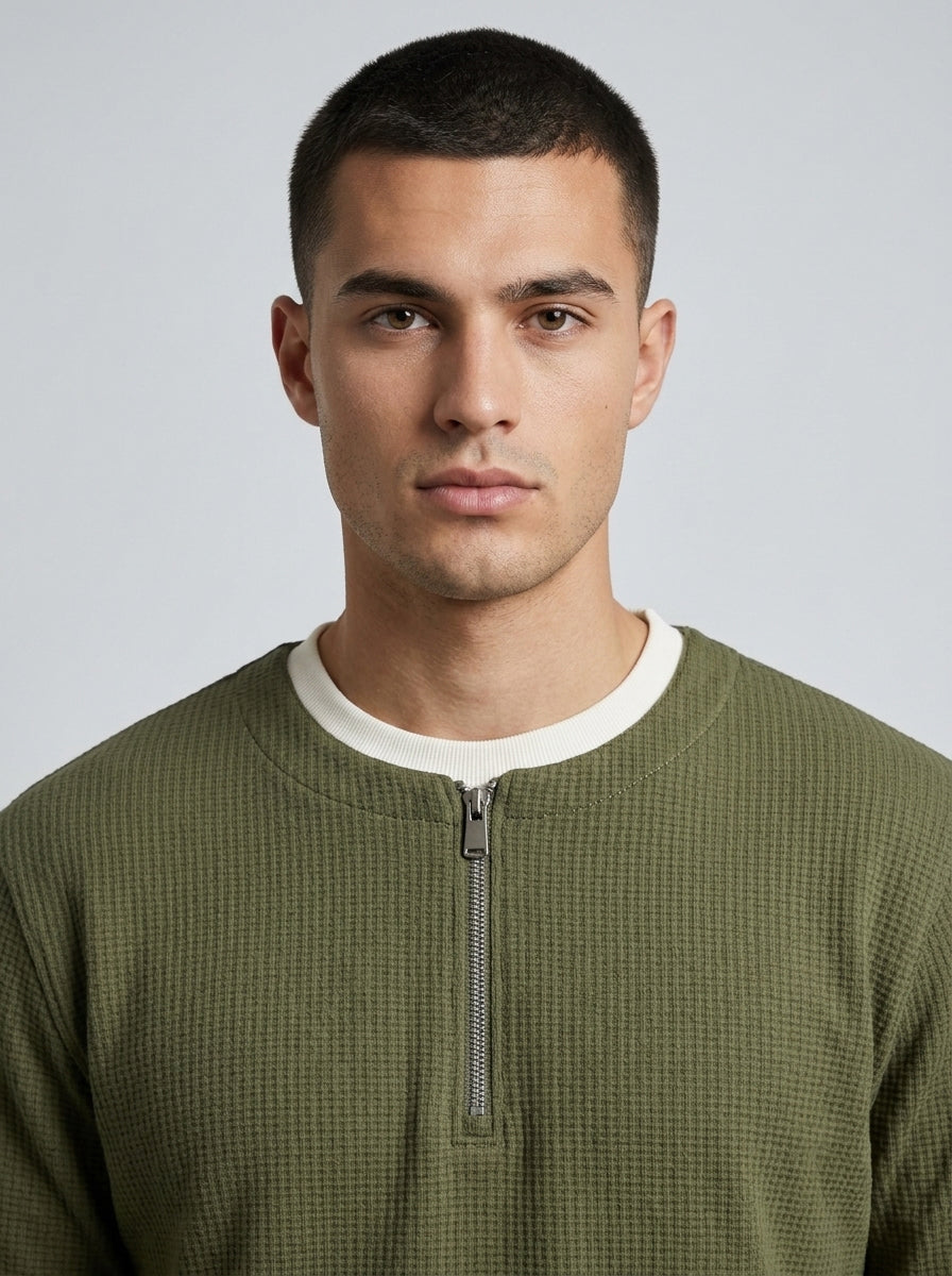 Men’s Textured Quarter-Zip Full-Sleeve Sweatshirt