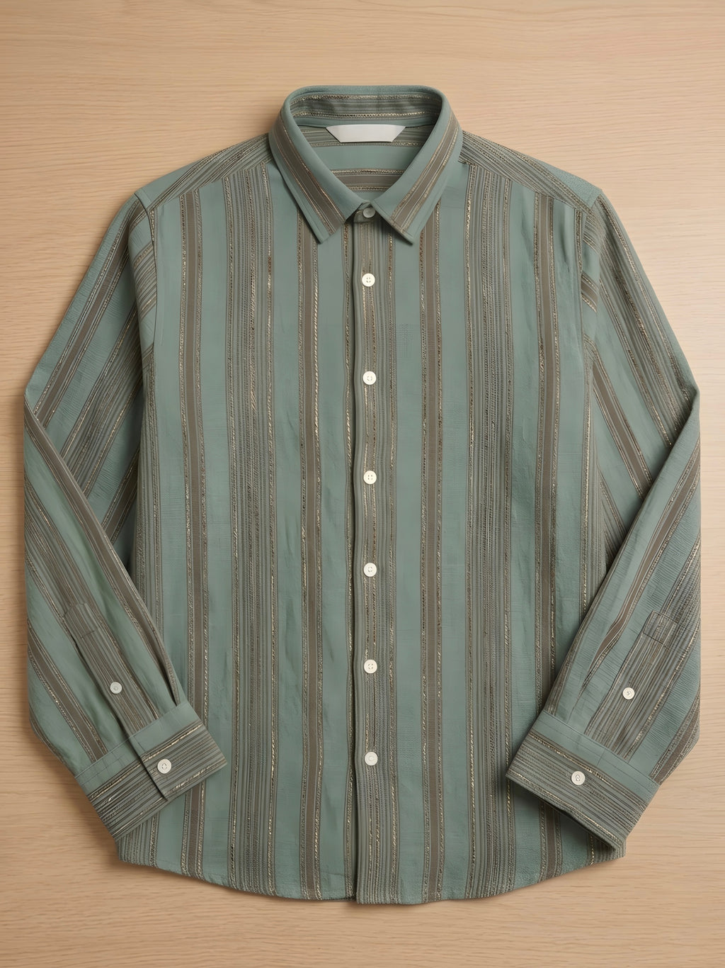 Green Snipes premium stripes shirt with a classic collar and long sleeves, showcased on a plain background.