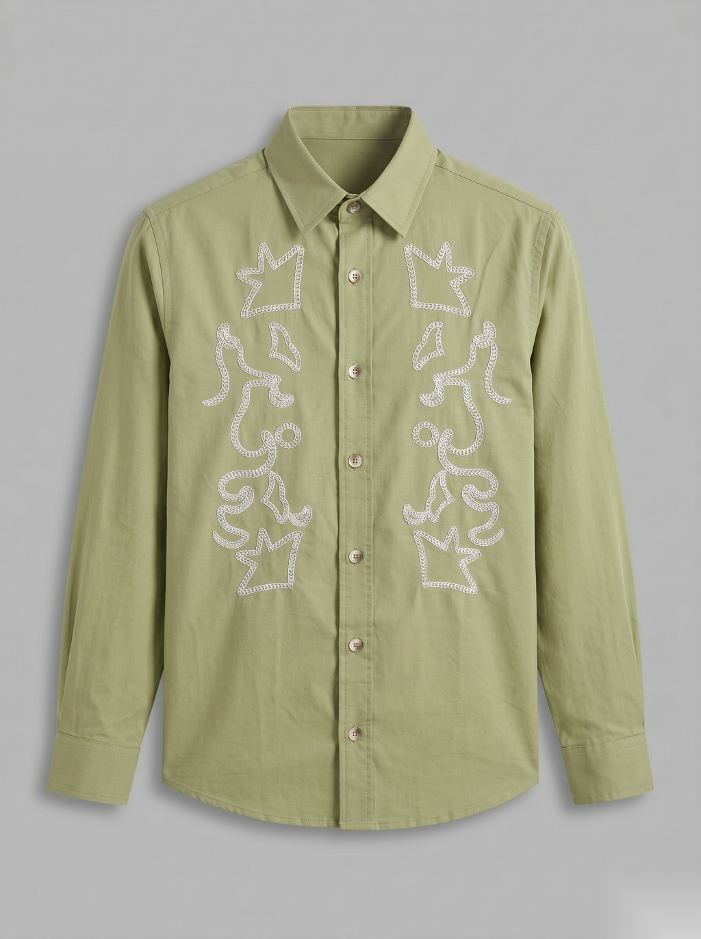 Snipes embroidery full-sleeve shirt with intricate stitched design, shown in a close-up view.