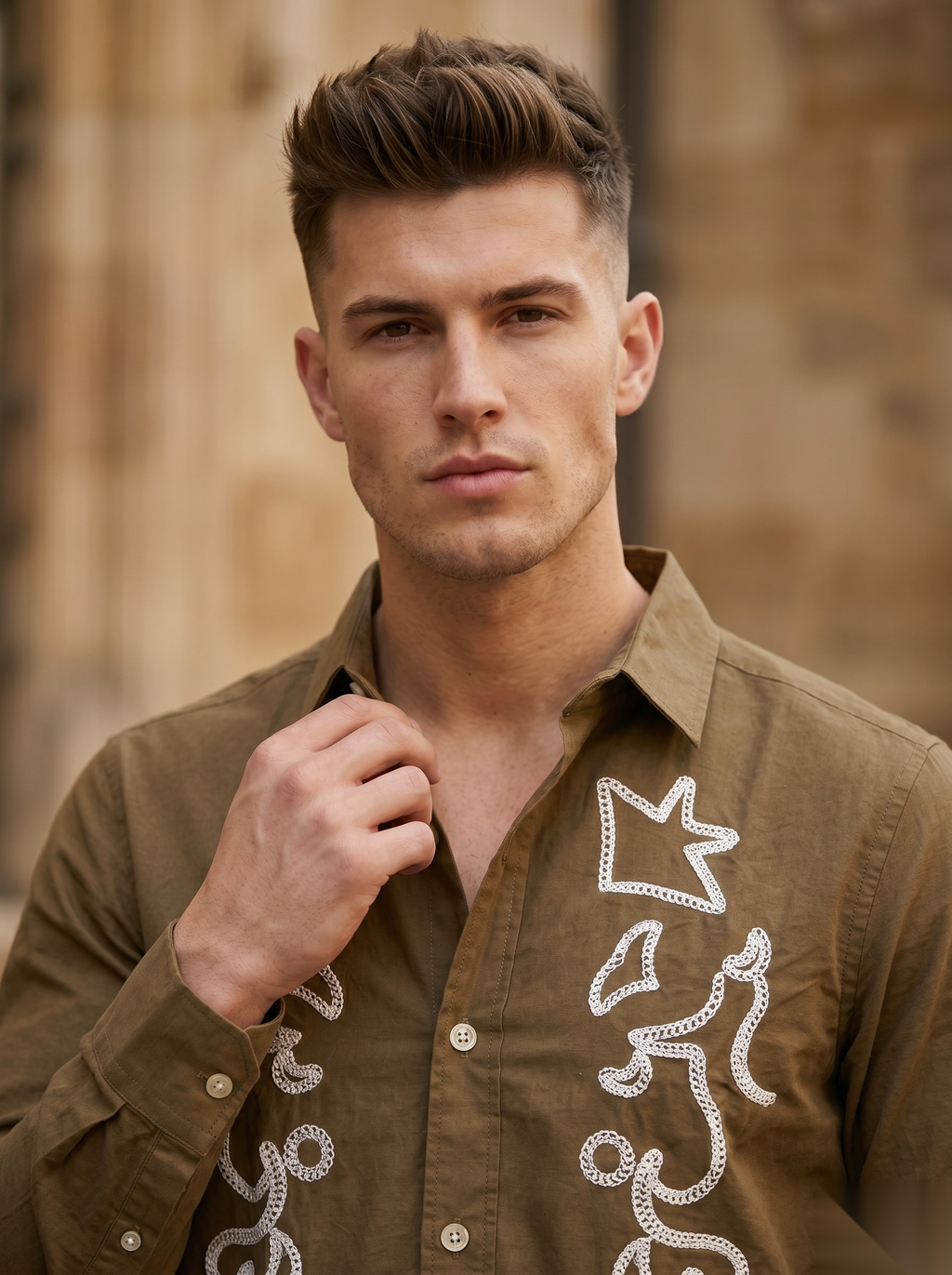Snipes embroidery full-sleeve shirt with detailed floral embroidery, button-up front, and classic collar.