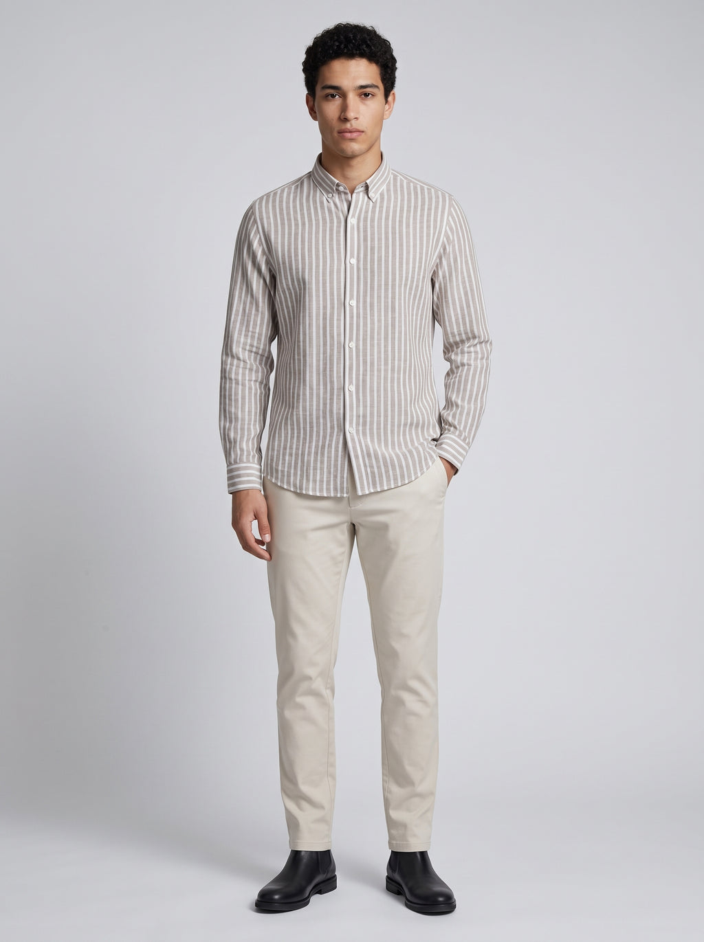 Men’s Linen Vertical-Striped Full-Sleeve Shirt