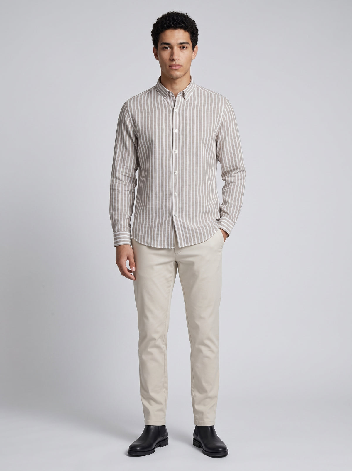 Men’s Linen Vertical-Striped Full-Sleeve Shirt