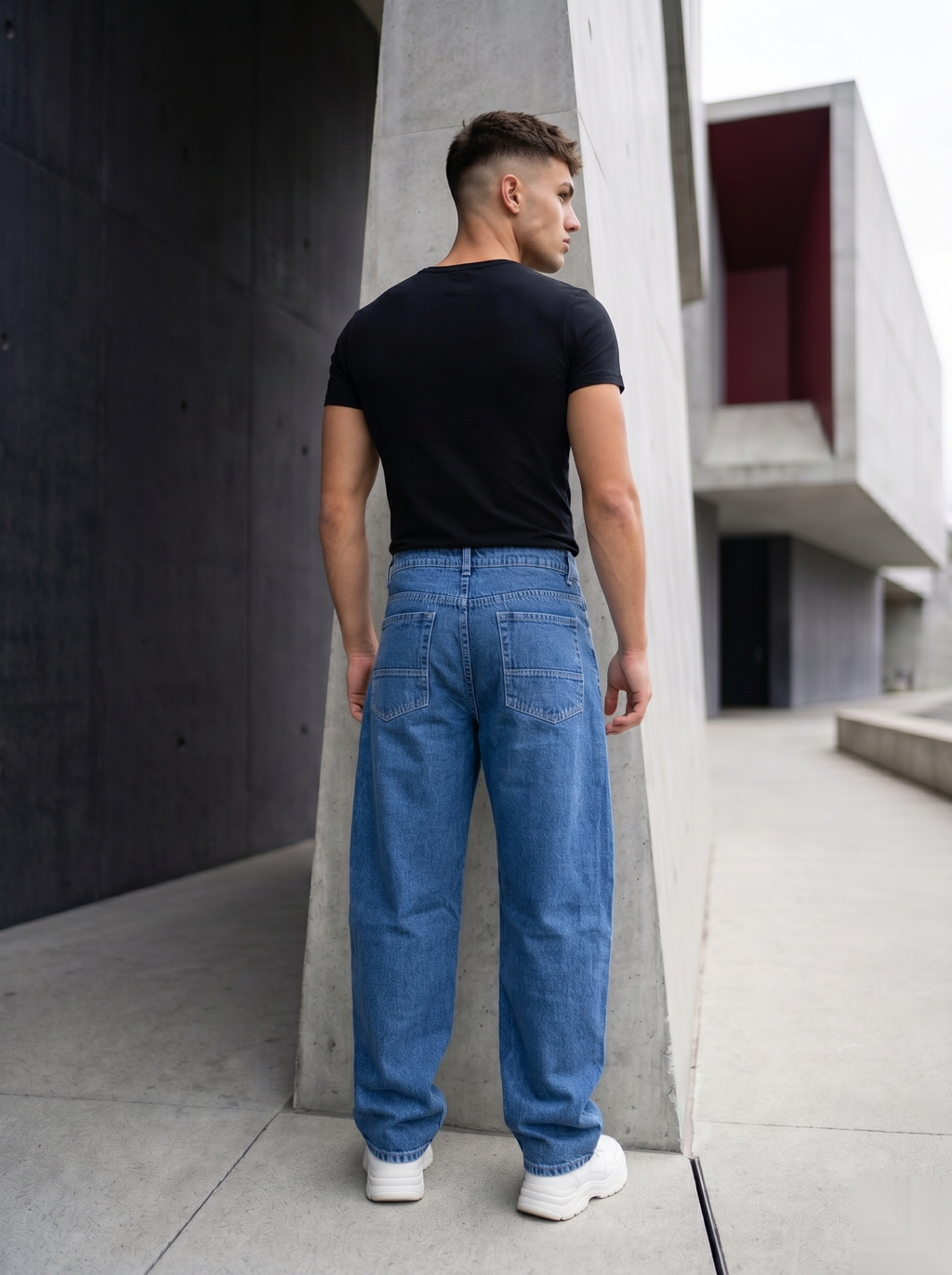Snipes Barrel Fit denim jeans showing classic five-pocket design, medium wash, and slim fit style.