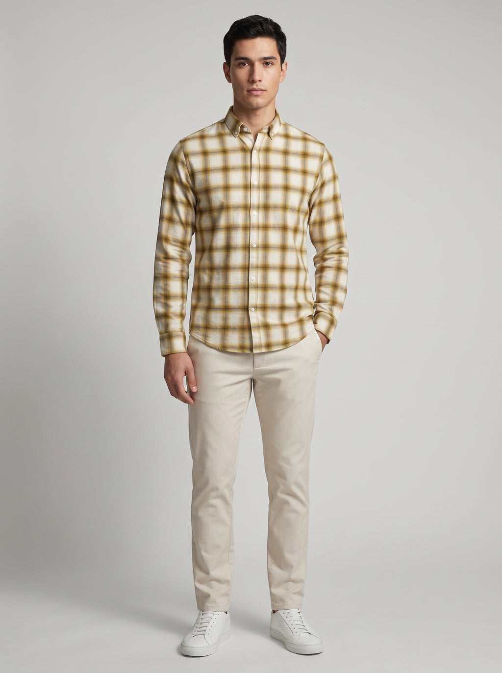 Men’s Mustard & Ivory Check Full Sleeve Shirt | Stylish Check Shirt