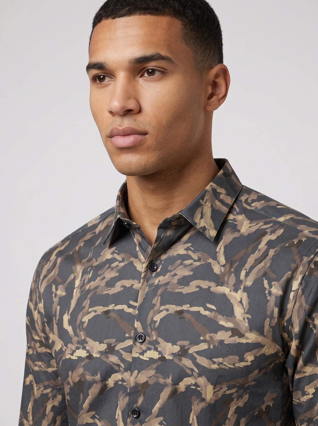 Men’s Charcoal Grey Satin Printed Abstract Shirt