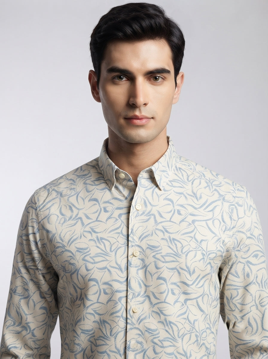 Men’s Abstract Botanical Print Full Sleeve Shirt