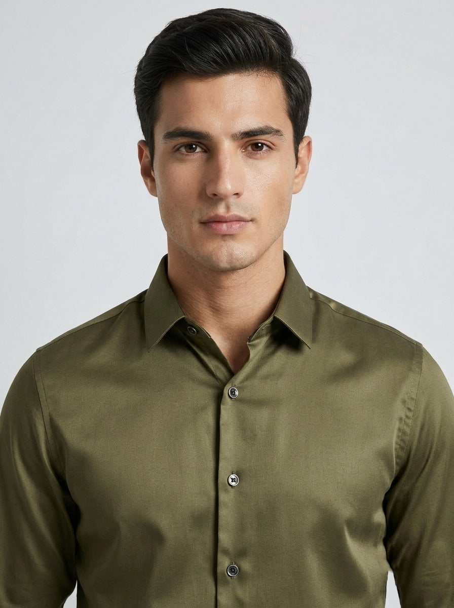 Men’s Solid Satin-Finish Full Sleeve Shirt