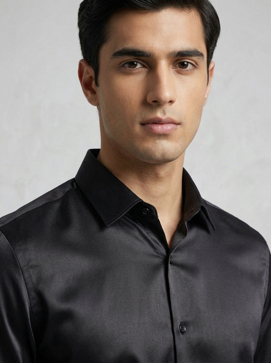 Men’s Solid Satin-Finish Full Sleeve Shirt