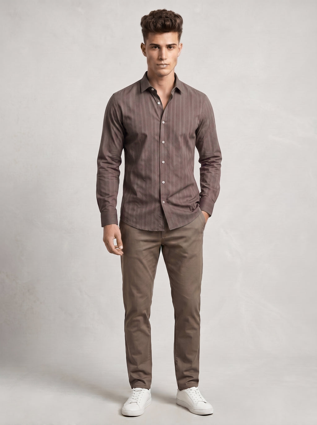 Snipes Self-Design Shirt featuring a unique pattern, casual fit, long sleeves, and classic collar, displayed on a hanger.